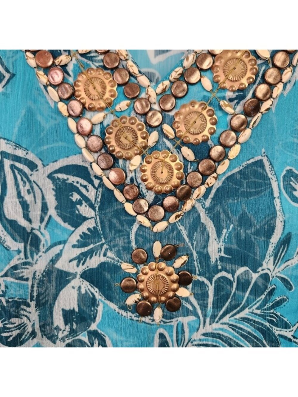 Sahiba Blue Tunic 3/4 Sleeves Swim Cover-Up Top Beaded Boho Bohemian Beach - Picture 4 of 9